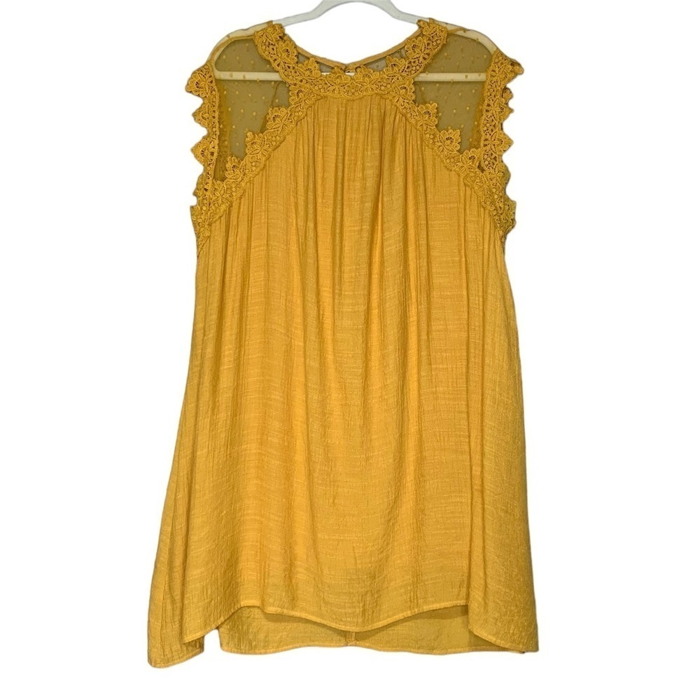 Andrew by Unit‎ curry yellow embroidered lace mesh swiss dot dress mini. Size L